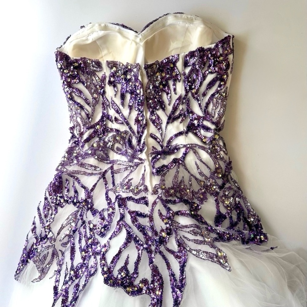 NWT Tiffany Designs 61113 Butterfly Beaded Sequin White Ivory Purple Dress 6 - Picture 10 of 15